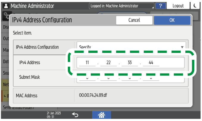 Operation panel screen illustration