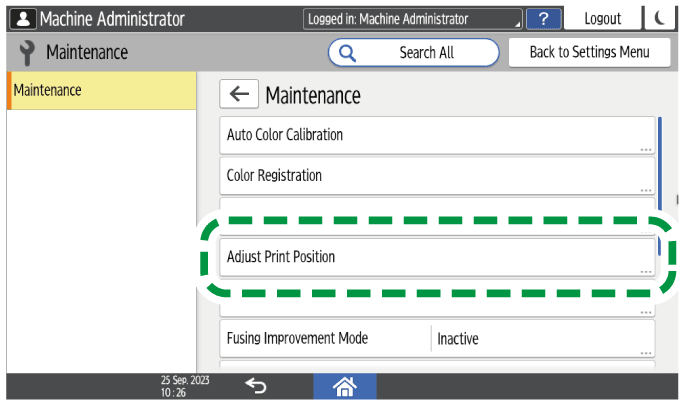 Operation panel screen illustration