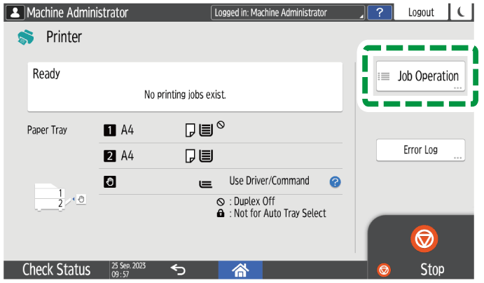 Operation panel screen illustration
