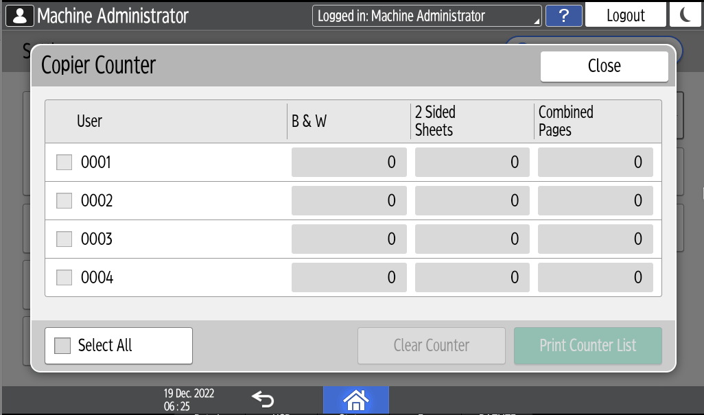 Operation panel screen illustration