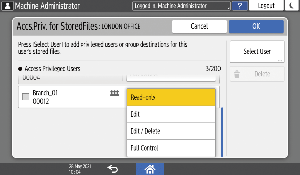 Operation panel screen illustration
