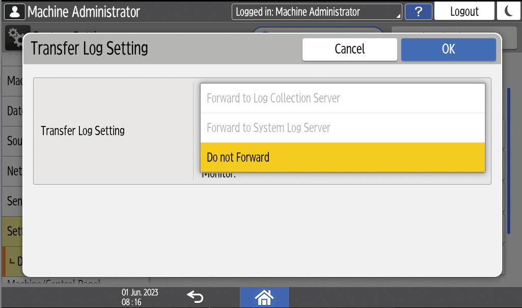 Operation panel screen illustration