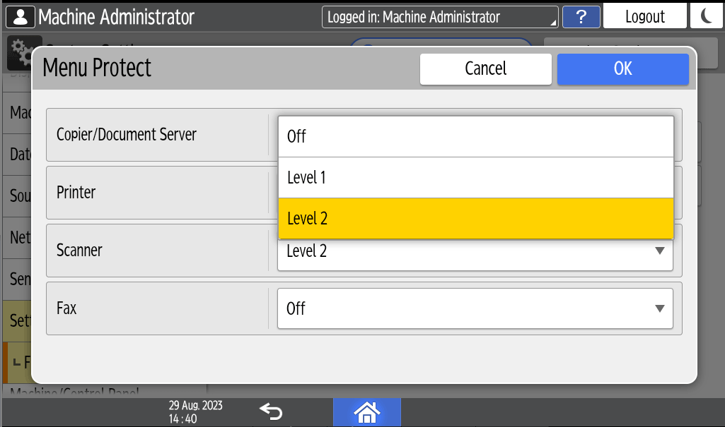 Operation panel screen illustration