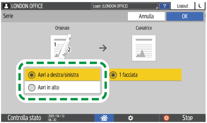 Illustrazione della schermata sul pannello di controllo