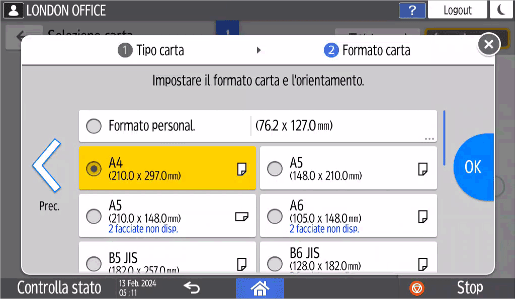Illustrazione della schermata sul pannello di controllo