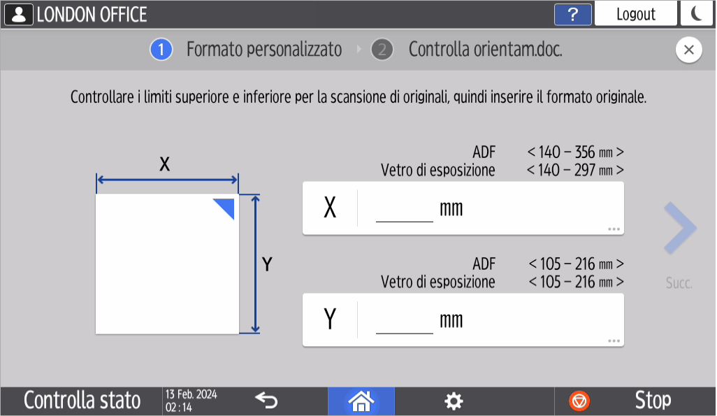 Illustrazione della schermata sul pannello di controllo