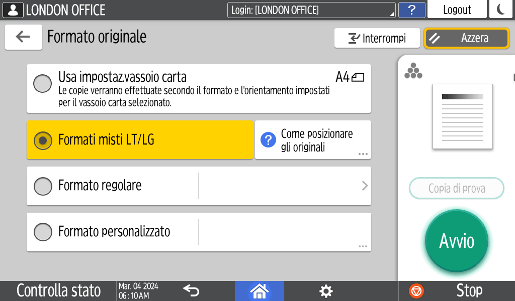 Illustrazione della schermata sul pannello di controllo