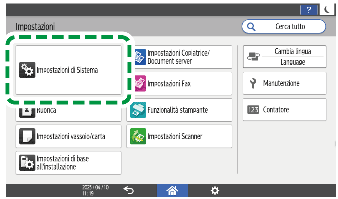 Illustrazione della schermata sul pannello di controllo