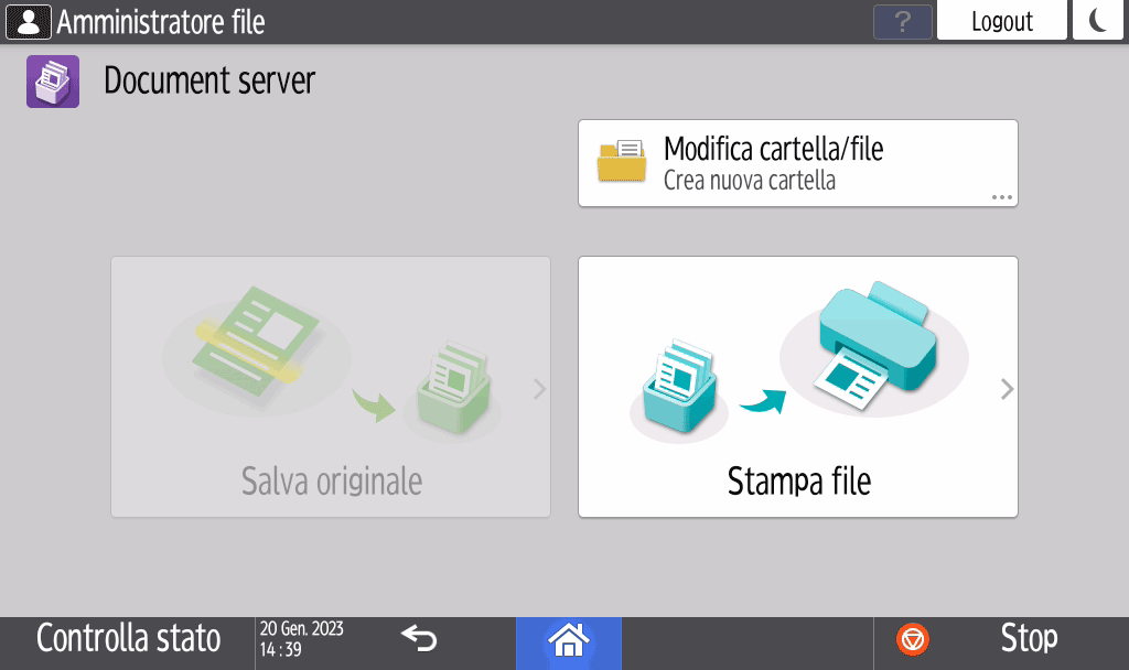 Illustrazione della schermata sul pannello di controllo