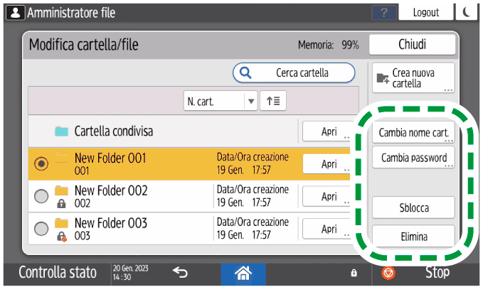 Illustrazione della schermata sul pannello di controllo