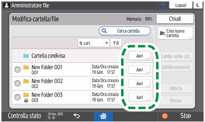Illustrazione della schermata sul pannello di controllo