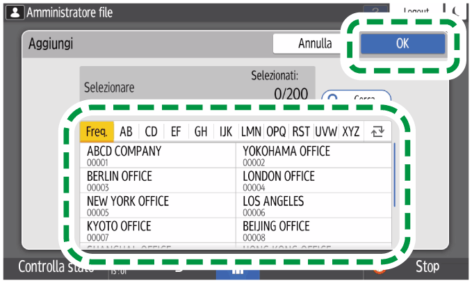 Illustrazione della schermata sul pannello di controllo
