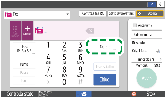 Illustrazione della schermata sul pannello di controllo