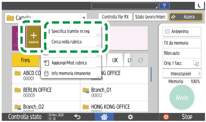 Illustrazione della schermata sul pannello di controllo