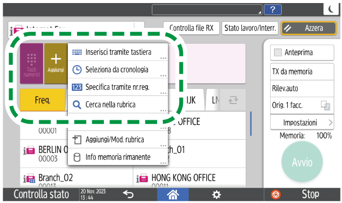 Illustrazione della schermata sul pannello di controllo