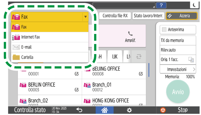 Illustrazione della schermata sul pannello di controllo