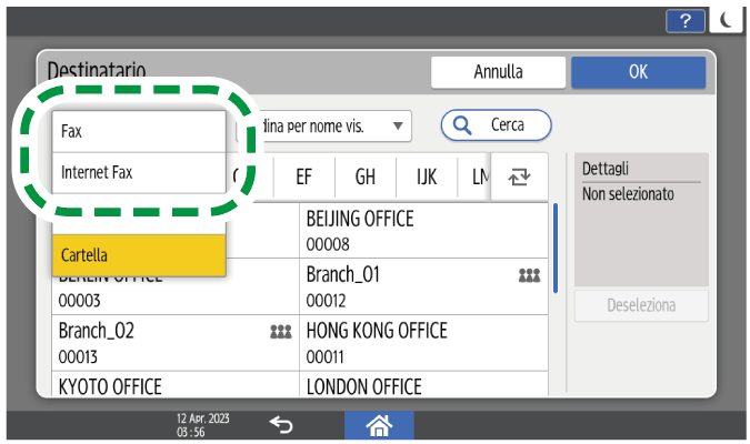 Illustrazione della schermata sul pannello di controllo