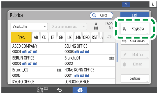 Illustrazione della schermata sul pannello di controllo