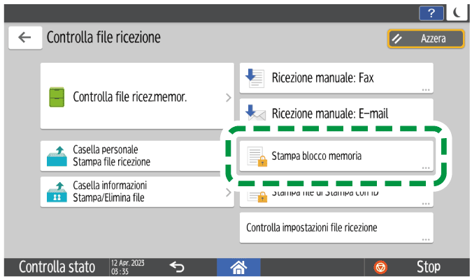 Illustrazione della schermata sul pannello di controllo