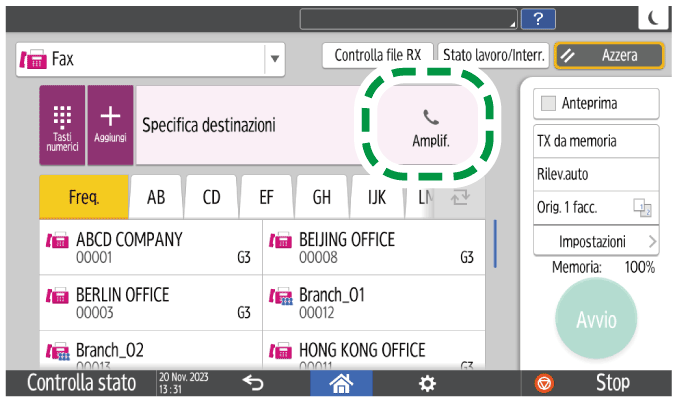 Illustrazione della schermata sul pannello di controllo