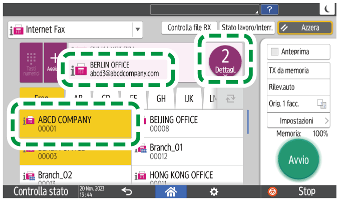 Illustrazione della schermata sul pannello di controllo