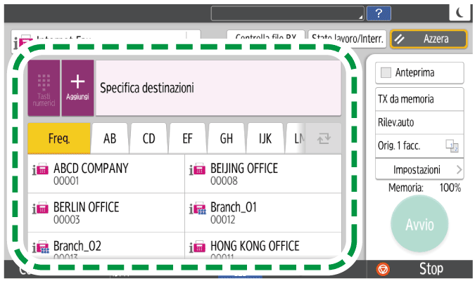 Illustrazione della schermata sul pannello di controllo