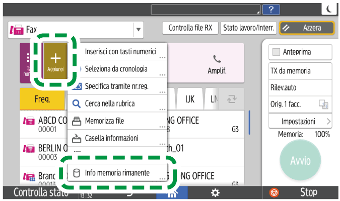 Illustrazione della schermata sul pannello di controllo