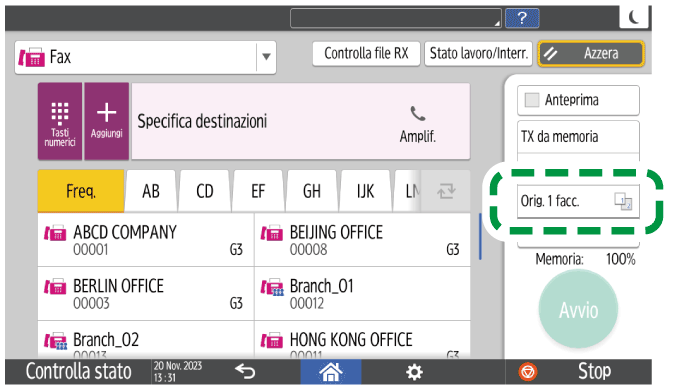 Illustrazione della schermata sul pannello di controllo