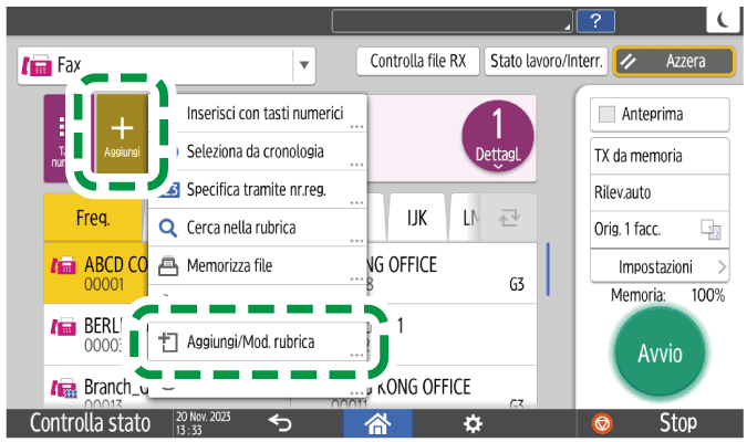 Illustrazione della schermata sul pannello di controllo