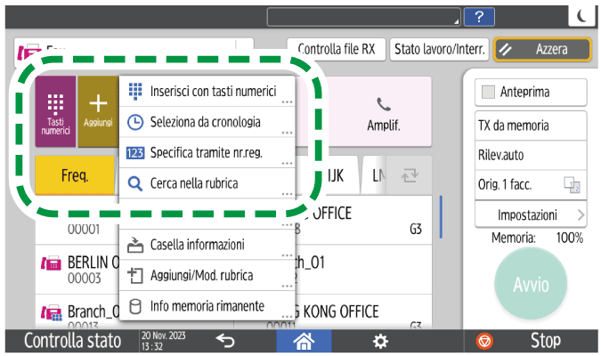 Illustrazione della schermata sul pannello di controllo