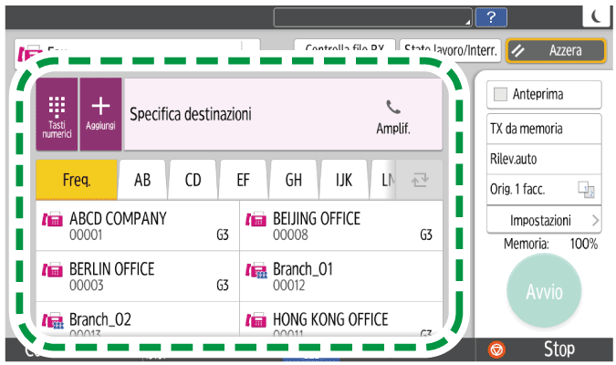 Illustrazione della schermata sul pannello di controllo