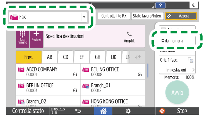 Illustrazione della schermata sul pannello di controllo