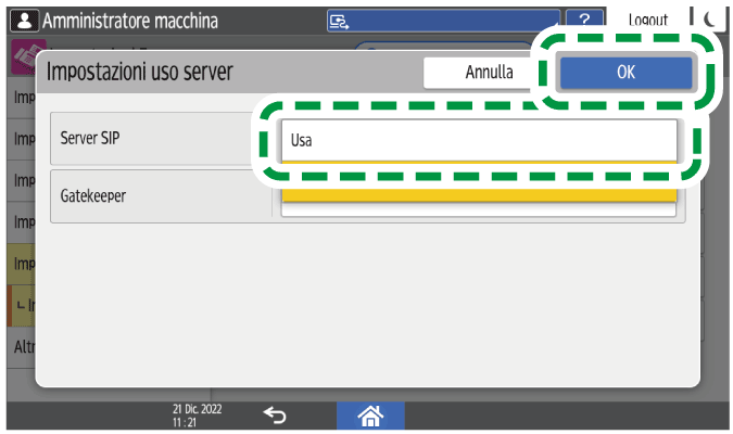 Illustrazione della schermata sul pannello di controllo