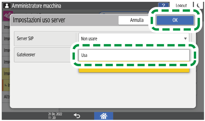 Illustrazione della schermata sul pannello di controllo
