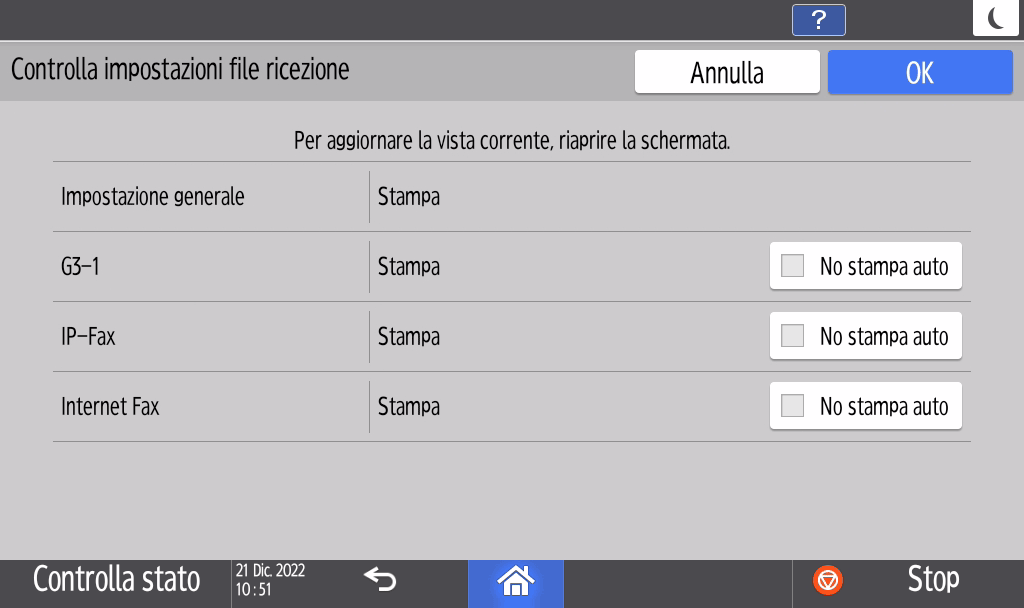 Illustrazione della schermata sul pannello di controllo
