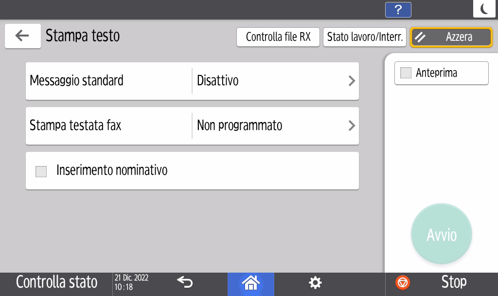 Illustrazione della schermata sul pannello di controllo