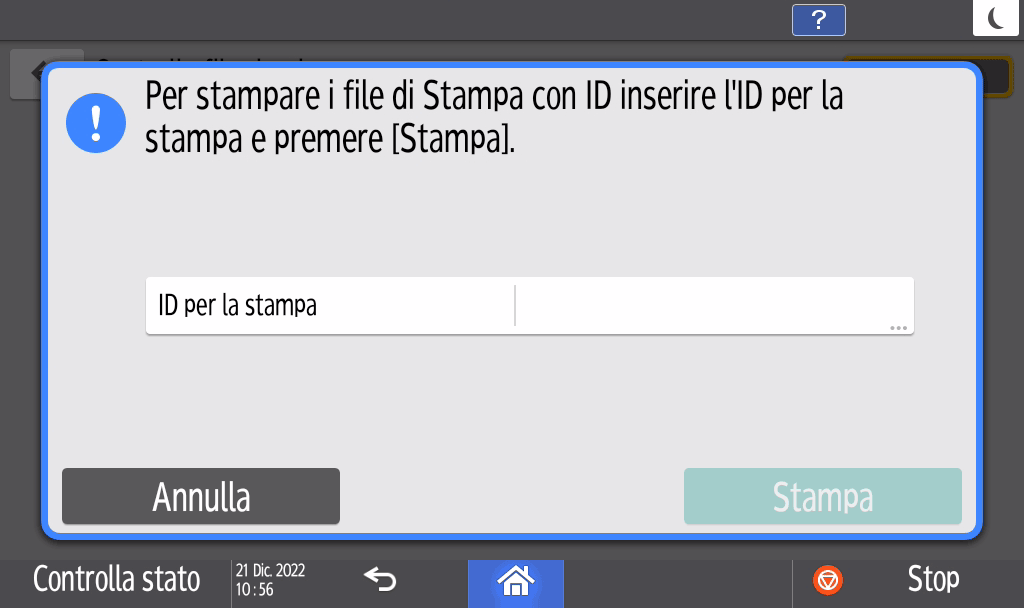 Illustrazione della schermata sul pannello di controllo