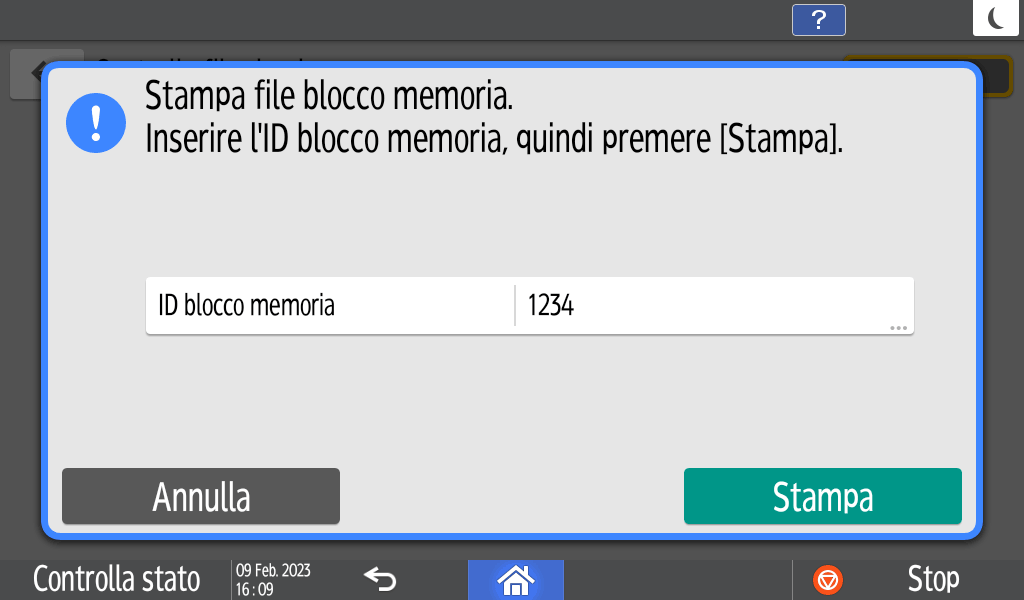 Illustrazione della schermata sul pannello di controllo