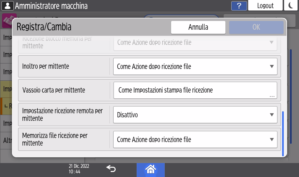 Illustrazione della schermata sul pannello di controllo