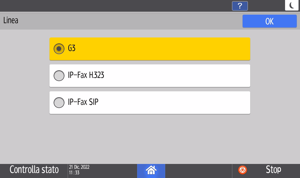 Illustrazione della schermata sul pannello di controllo