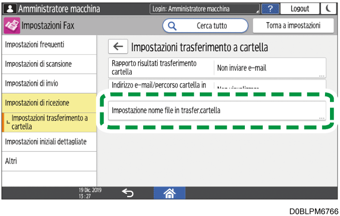 Illustrazione della schermata sul pannello di controllo