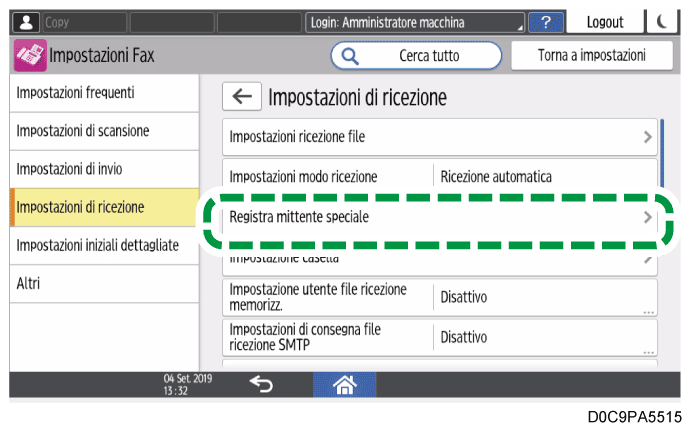 Illustrazione della schermata sul pannello di controllo