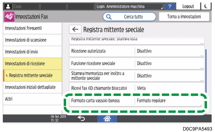 Illustrazione della schermata sul pannello di controllo