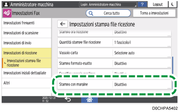 Illustrazione della schermata sul pannello di controllo