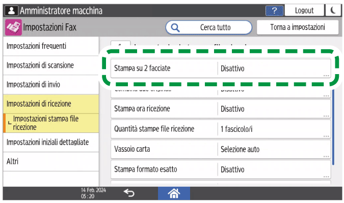 Illustrazione della schermata sul pannello di controllo