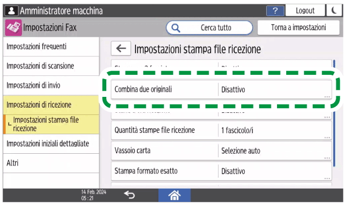 Illustrazione della schermata sul pannello di controllo
