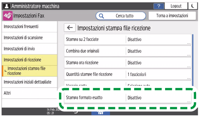 Illustrazione della schermata sul pannello di controllo