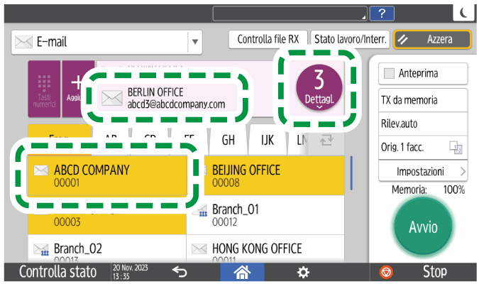 Illustrazione della schermata sul pannello di controllo