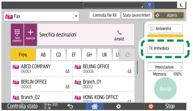 Illustrazione della schermata sul pannello di controllo
