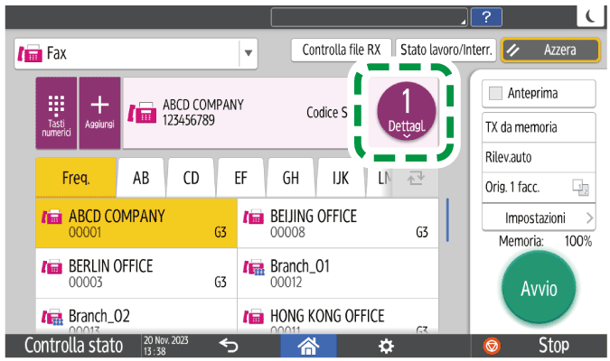 Illustrazione della schermata sul pannello di controllo